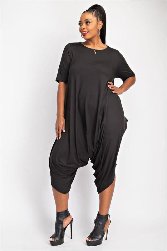 Short Sleeve Harem Jumpsuit - Black - 227 Boutique