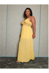 Maxi Dress with Tight Waist Bank - Yellow - Peach - 227 Boutique