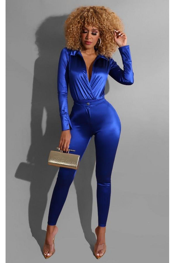 Open long Sleeve top body suit - Royal Blue - 227 Boutique