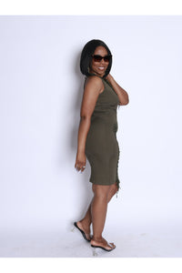 Short Sleeve Lace up dress - olive - 227 Boutique